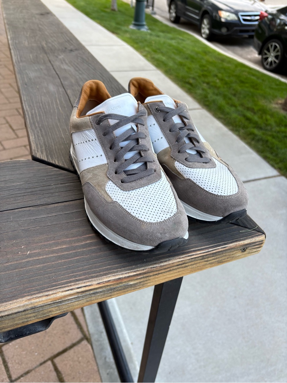 Magnanni Men's Suede & Leather Sneakers in Gray and White